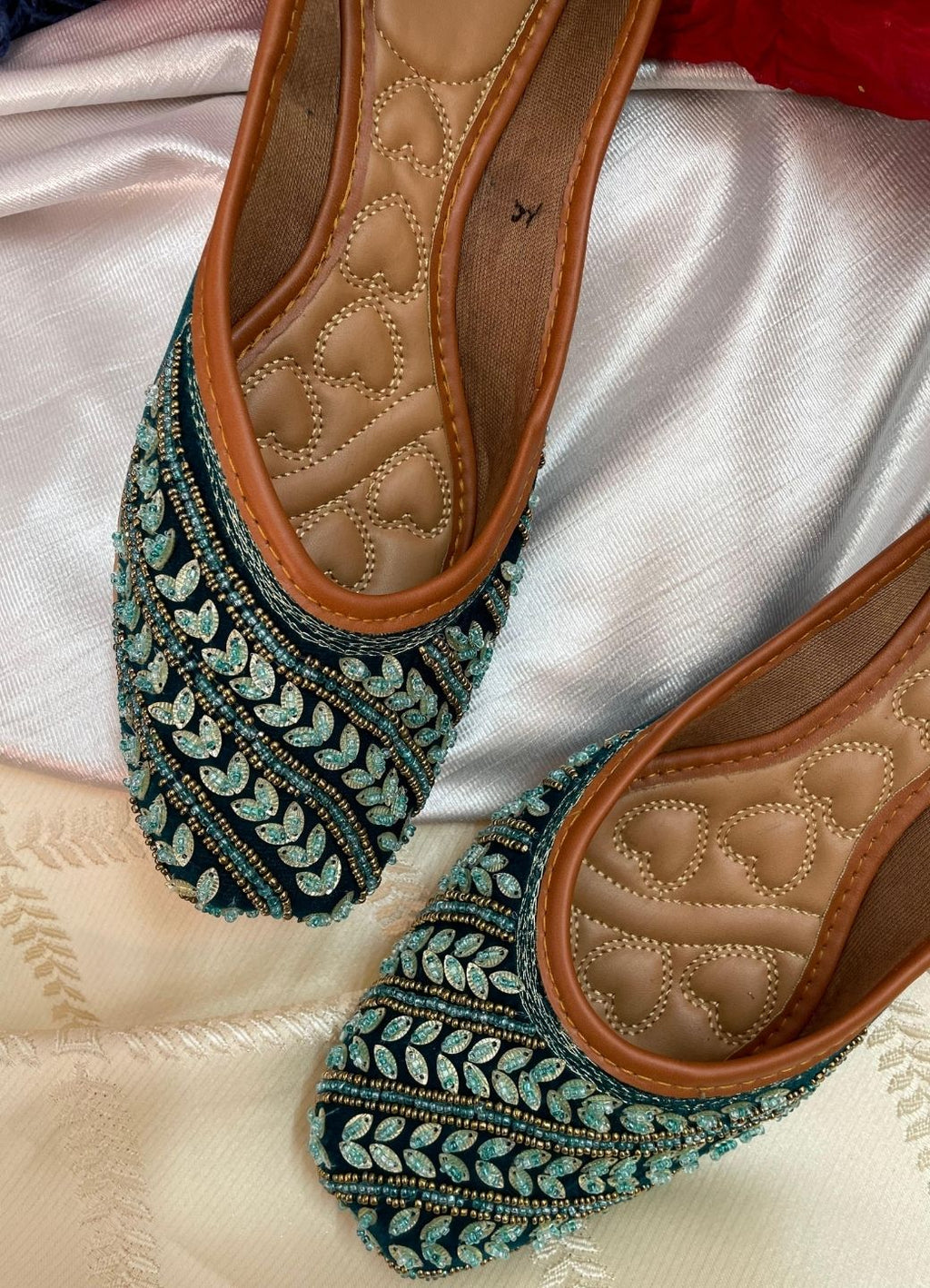 Desi Colour Women Indian Ethnic Footwear-Velvet Teal | Grocsy