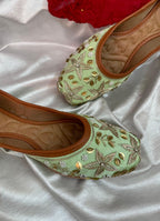 Desi Colour Women Indian Ethnic Footwear-Sea Green Dabka Flower | Grocsy