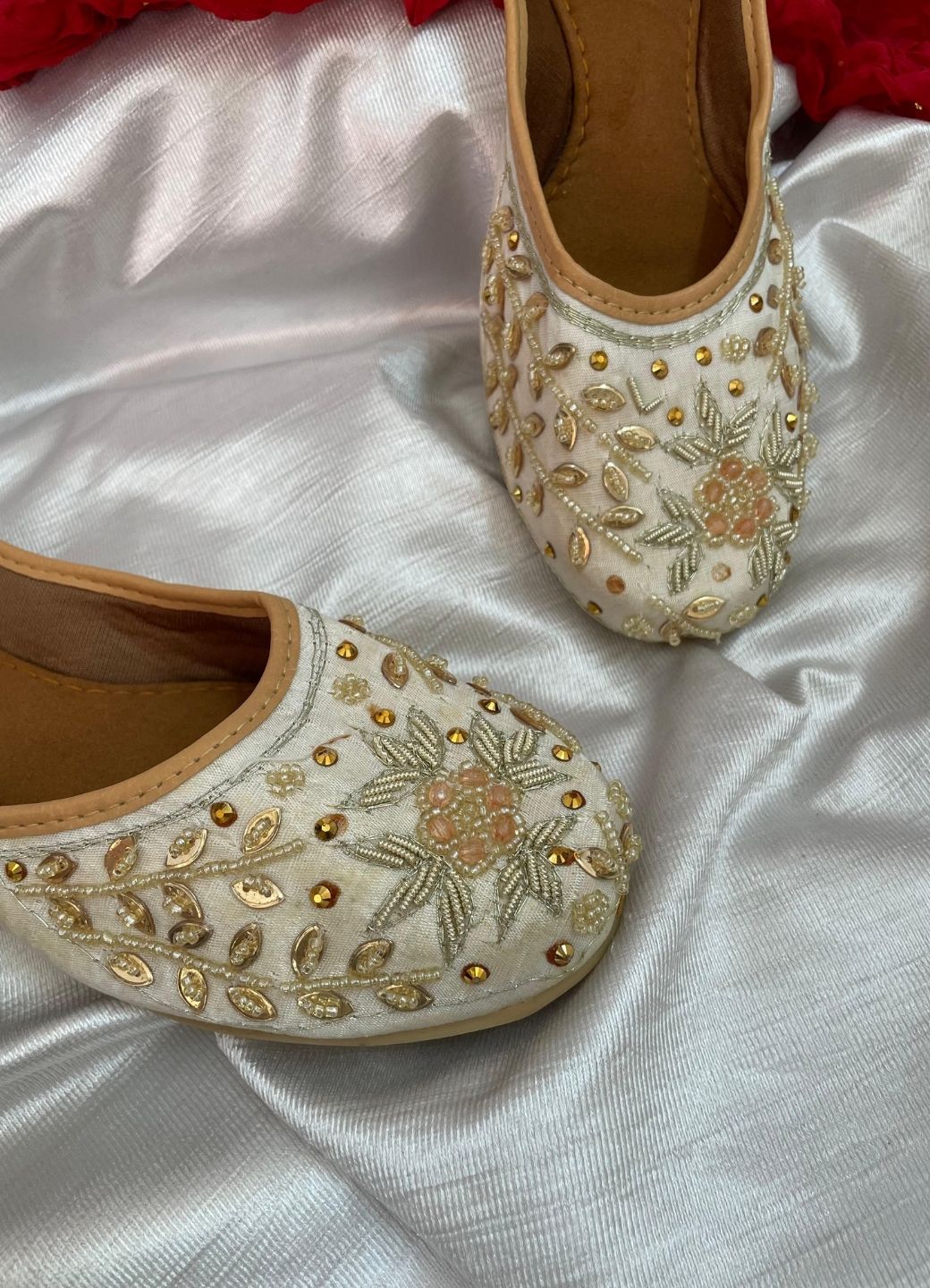 Desi Colour Women Indian Ethnic Footwear-White Dabka | Grocsy