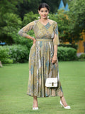 Juniper Green Multi Chiffon Festive Printed Flared Jump Suit For Women | Grocsy