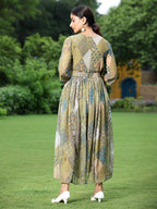 Juniper Green Multi Chiffon Festive Printed Flared Jump Suit For Women | Grocsy