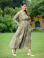 Juniper Green Multi Chiffon Festive Printed Flared Jump Suit For Women | Grocsy