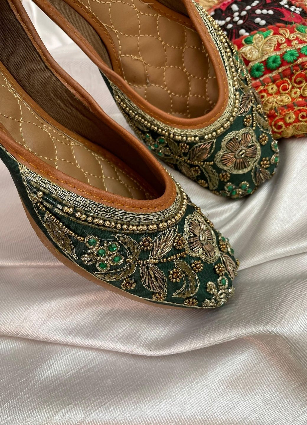 Desi Colour Women Indian Ethnic Footwear-Green Flower | Grocsy