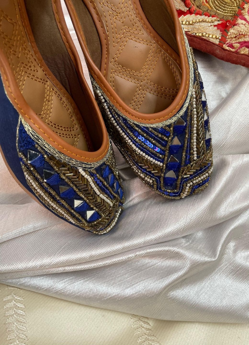 Desi Colour Women Indian Ethnic Footwear-Navy Blue Emb | Grocsy