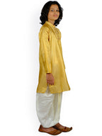 Sethukrishna Boys Gold-Toned & White Printed Kurta with Dhoti Pants | Grocsy