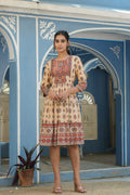 Juniper Beige Rayon Festive Printed Tiered Short Dress For Women | Grocsy
