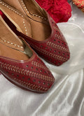 Desi Colour Women Indian Ethnic Footwear-Red Leather Zari | Grocsy