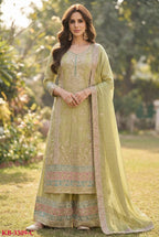 Anaita Green Chinon Suit with Embroidery & Sequence Work | Grocsy