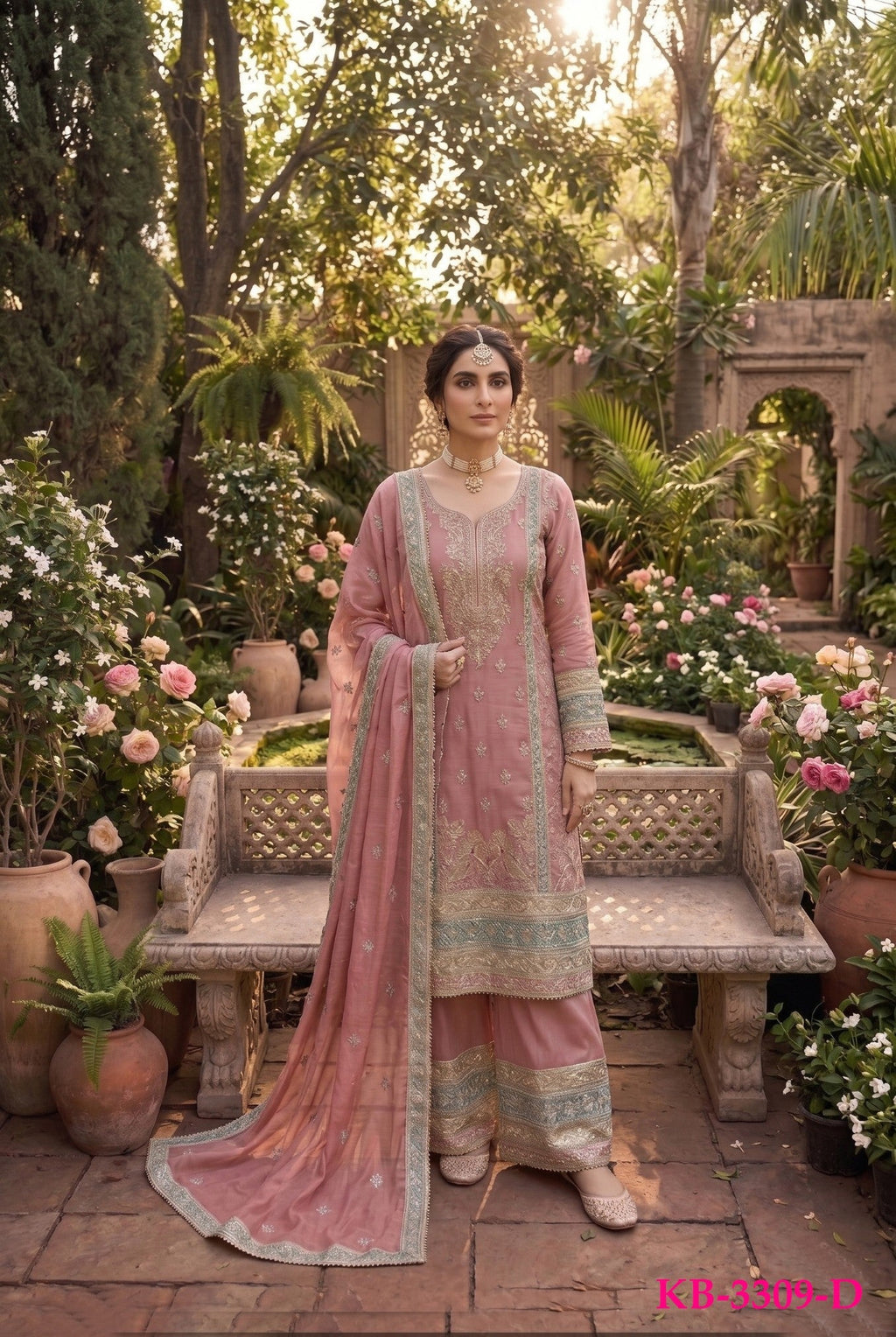 Anaita Pink Chinon Suit with Embroidery & Sequence Work | Grocsy