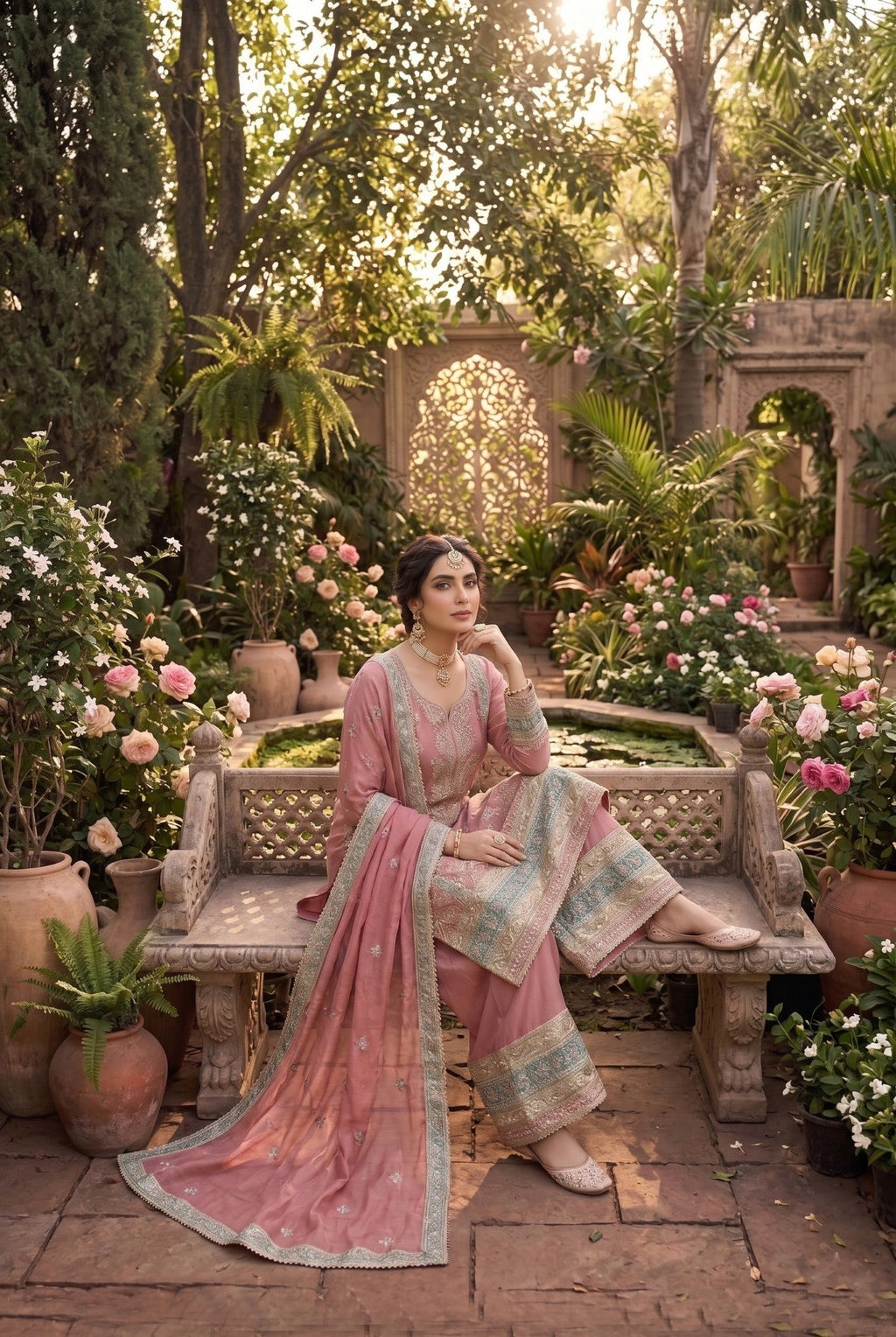 Anaita Pink Chinon Suit with Embroidery & Sequence Work | Grocsy
