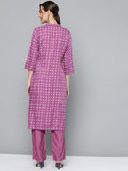 HERE&NOW Women Purple Printed Regular Kurta with Palazzos | Grocsy