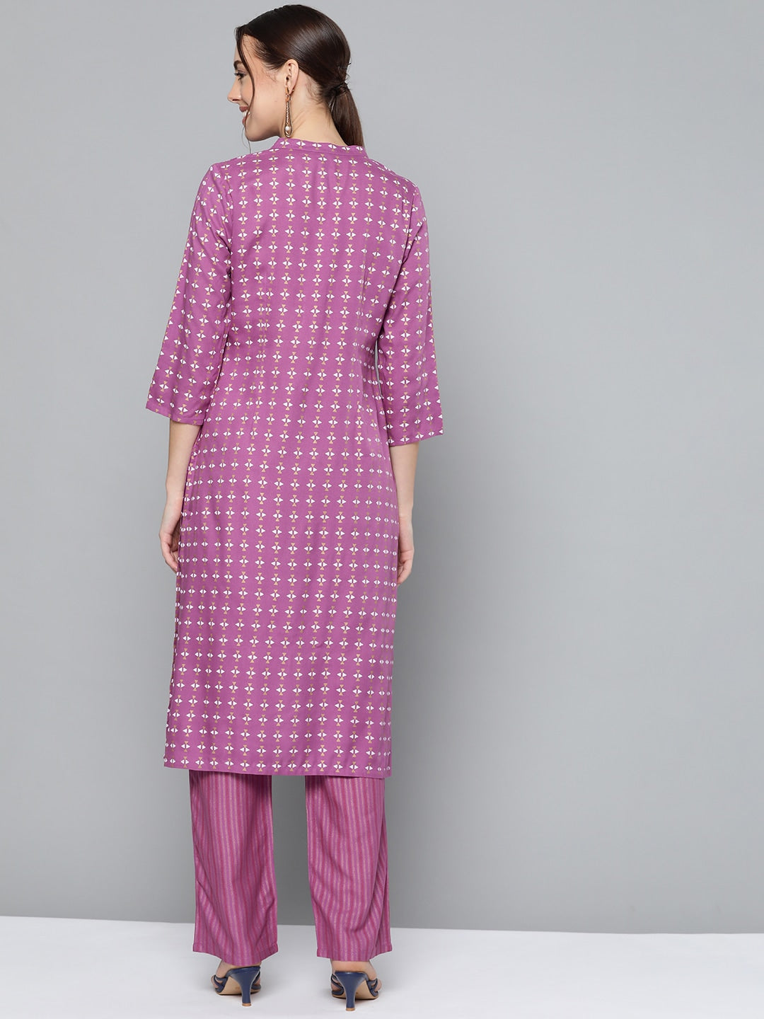HERE&NOW Women Purple Printed Regular Kurta with Palazzos | Grocsy