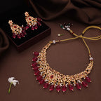 Tehzeeb Creations Gold-Polished Pink Colour Necklace With Stud | Grocsy
