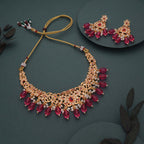 Tehzeeb Creations Gold-Polished Pink Colour Necklace With Stud | Grocsy