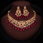 Tehzeeb Creations Gold-Polished Pink Colour Necklace With Stud | Grocsy