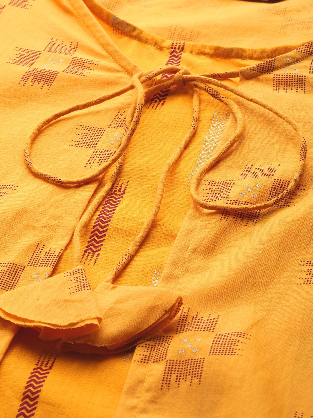 Sangria Women Mustard Yellow & Red Pure Cotton Printed Kurta with Palazzos | Grocsy