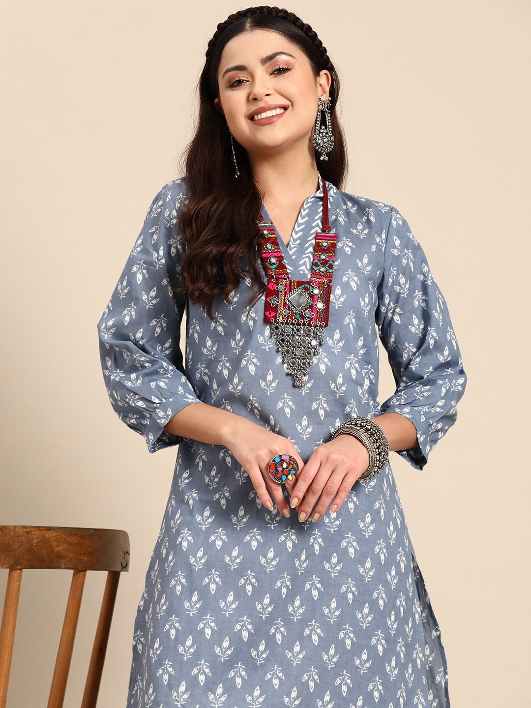 Sangria Floral Printed Regular Pure Cotton Kurta with Salwar | Grocsy