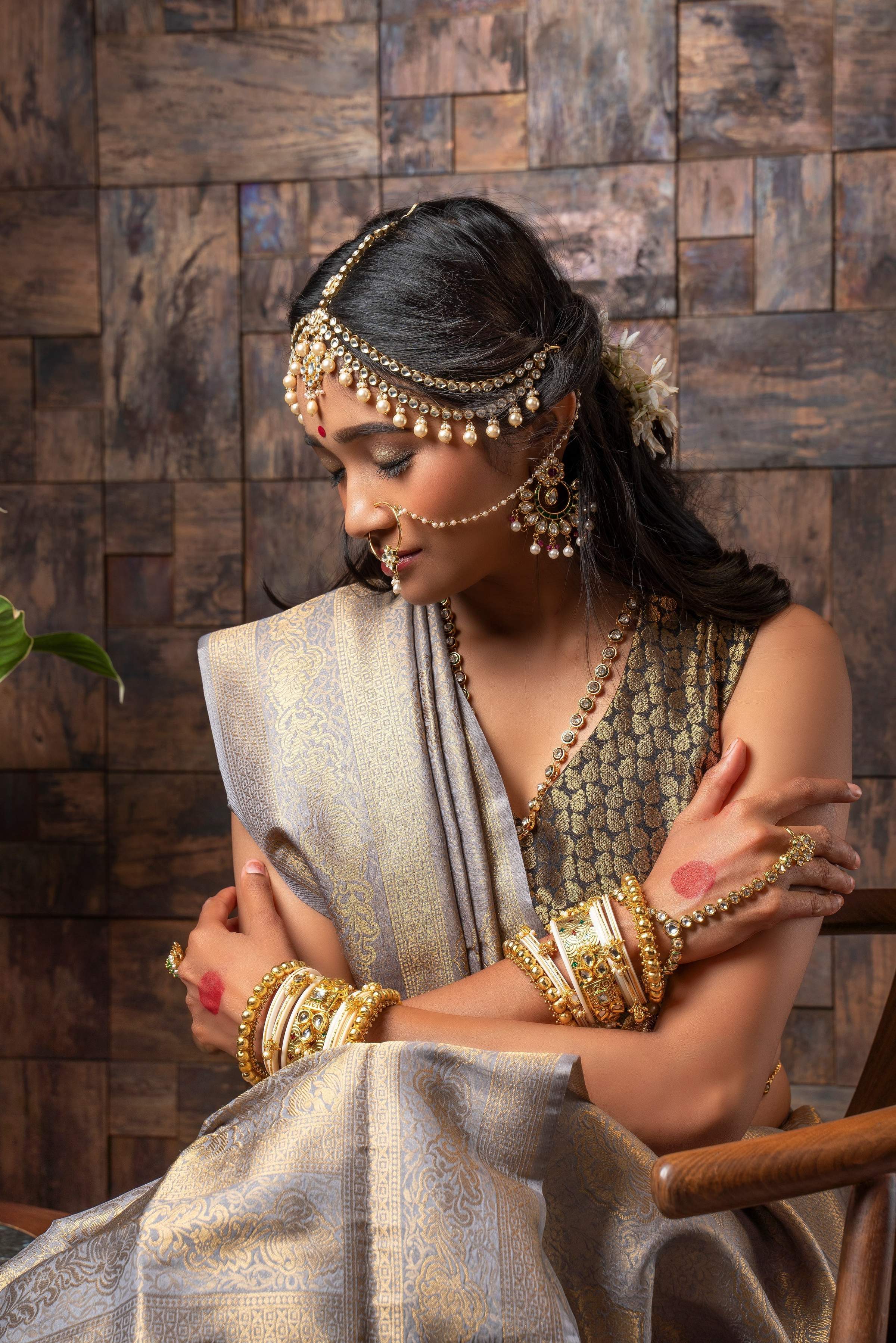 Vardha Seal Grey Golden Zari Kanjeevaram Silk Saree | Grocsy