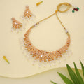 Tehzeeb Creations Gold-Polished White Colour Necklace With Stud | Grocsy