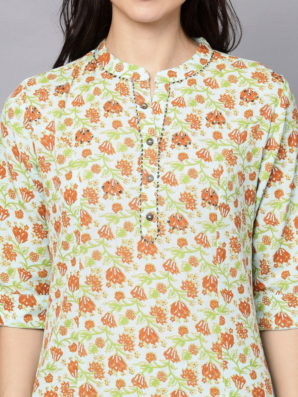 HERE&NOW Women Green Floral Printed Kurta with Trousers | Grocsy