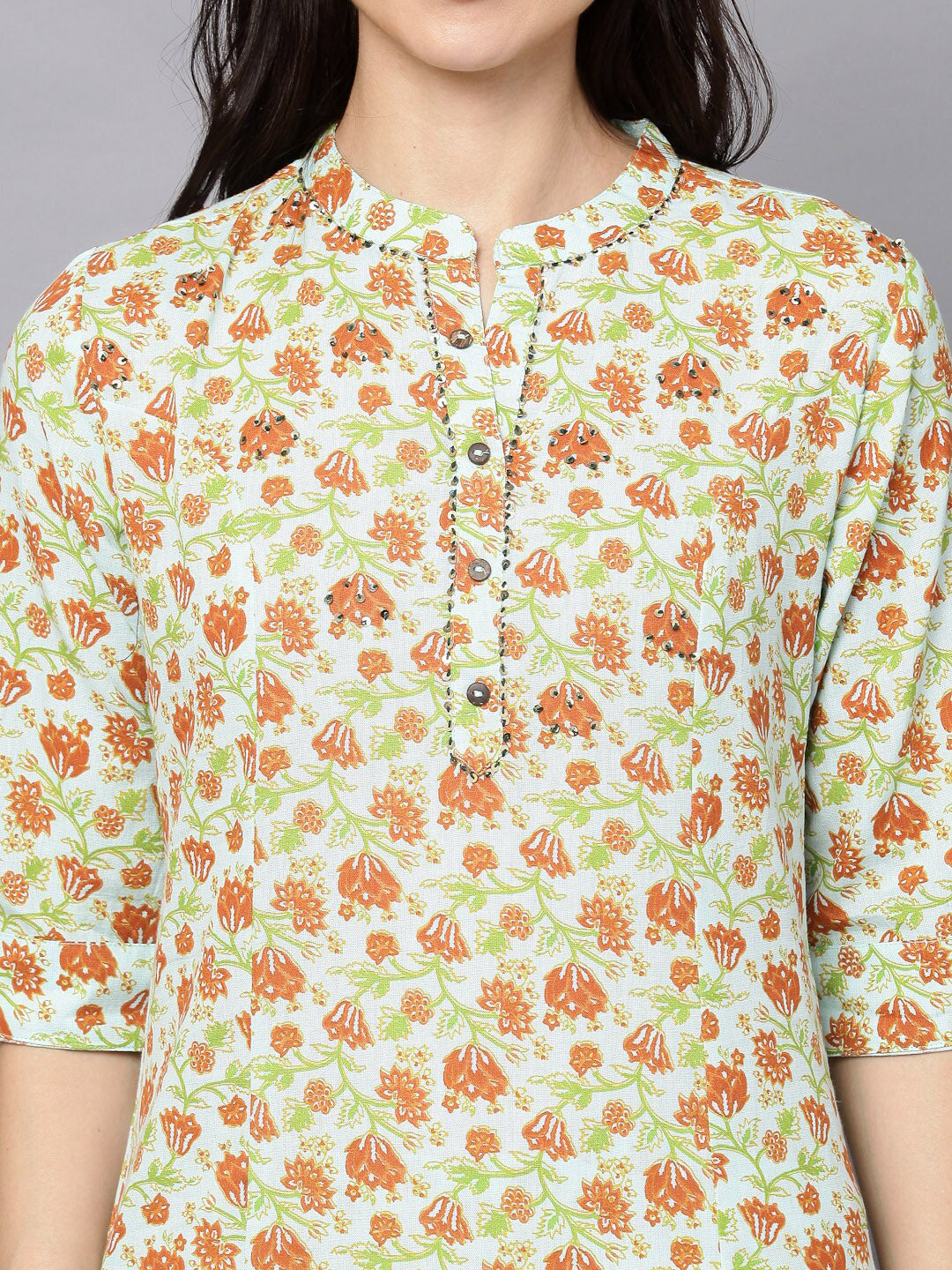 HERE&NOW Women Green Floral Printed Kurta with Trousers | Grocsy