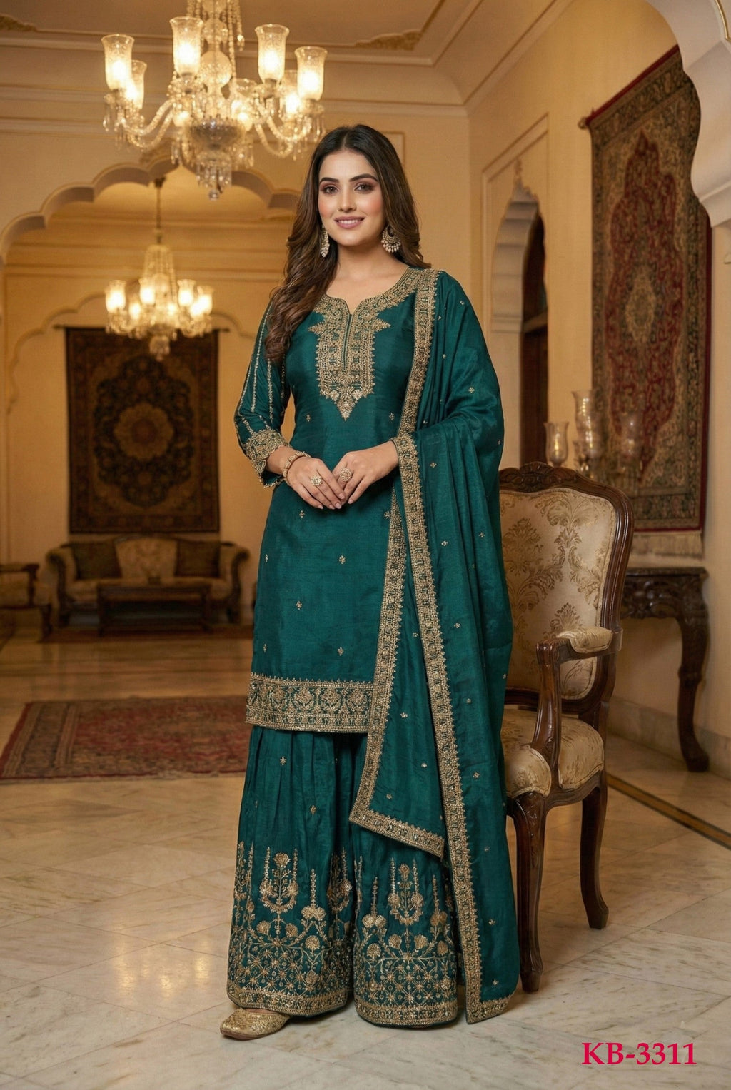 Anaita D Green Chinon Stitched Suit With Embroidery & Sequence Work | Grocsy