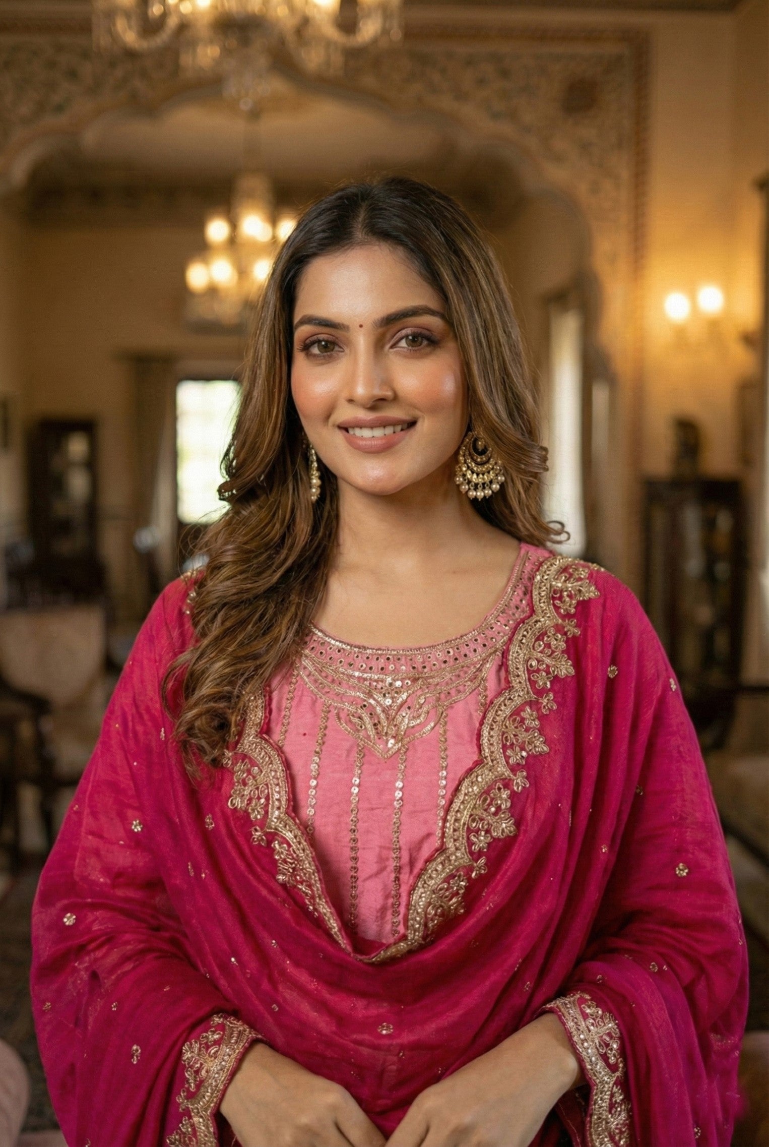 Anaita Pink Chinon Stitched Suit With Embroidery & Sequence Work | Grocsy