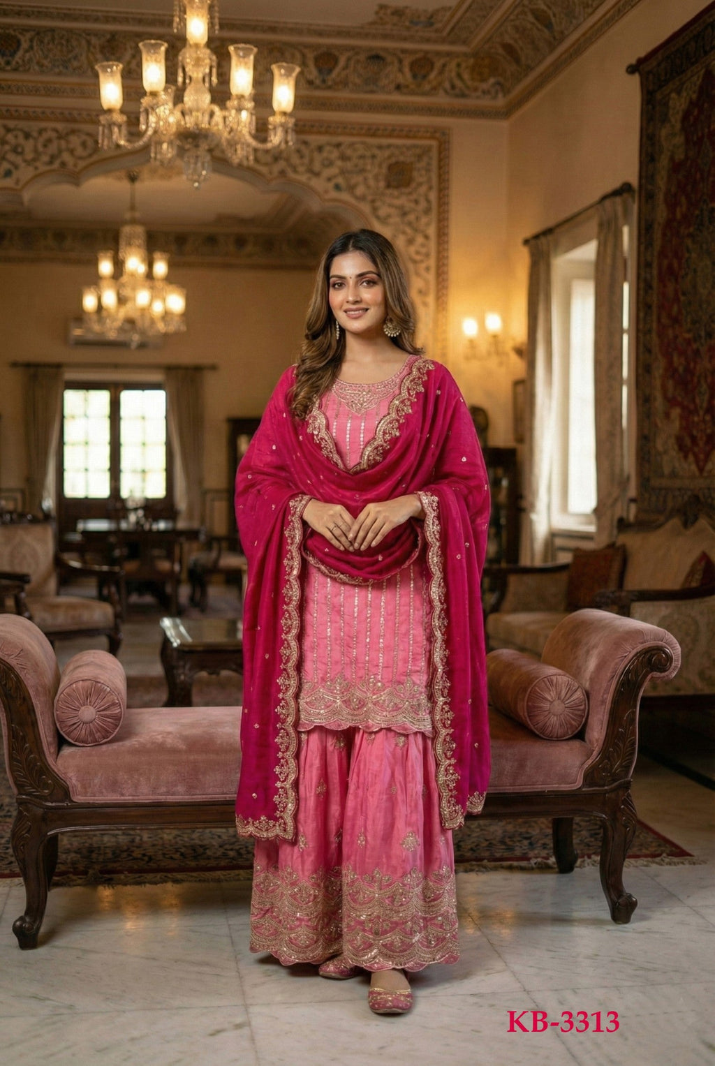 Anaita Pink Chinon Stitched Suit With Embroidery & Sequence Work | Grocsy