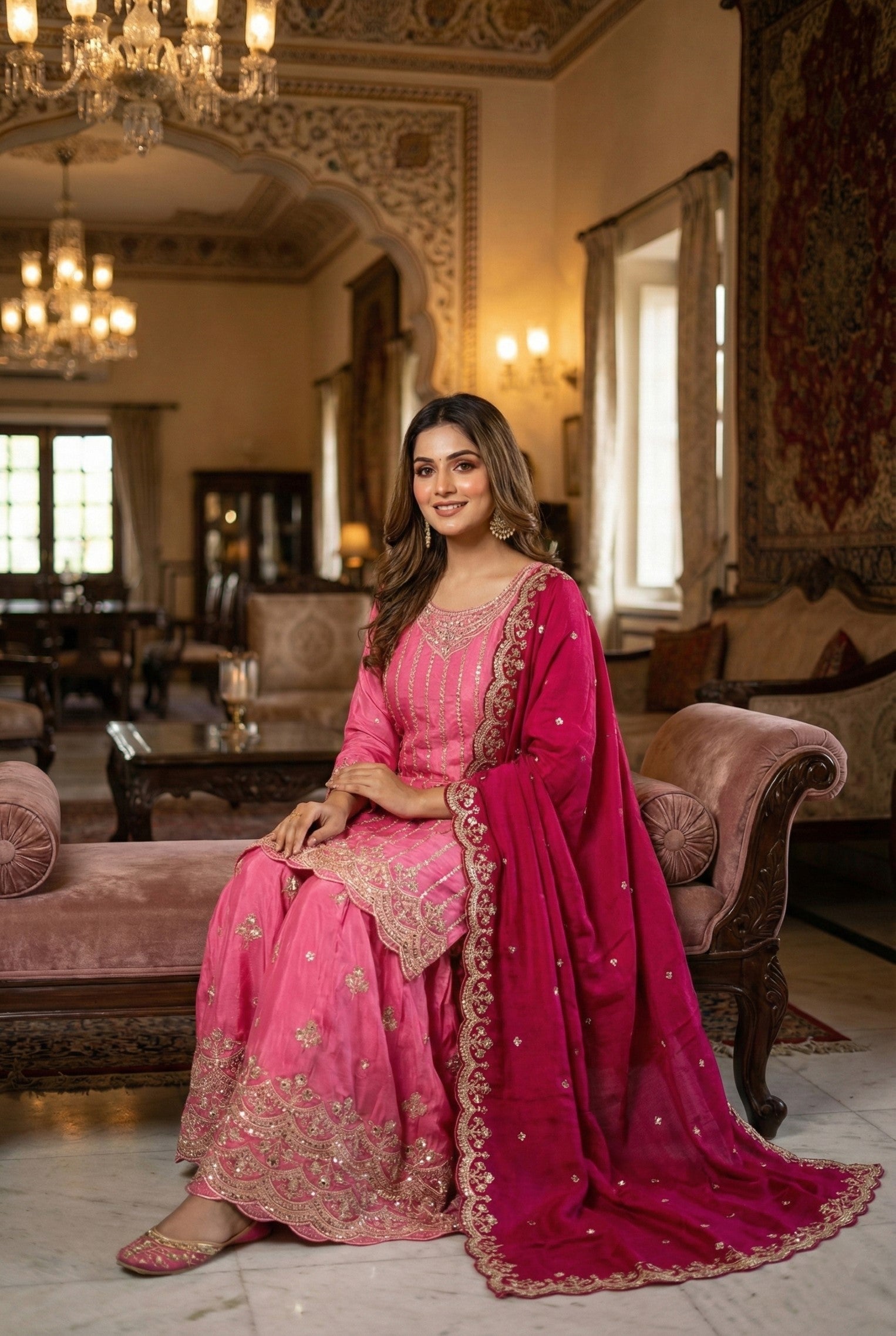 Anaita Pink Chinon Stitched Suit With Embroidery & Sequence Work | Grocsy