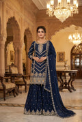 Anaita Navy Chinon Stitched Sharara Suit with Embroidery & Sequence Work | Grocsy