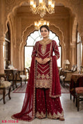 Anaita Maroon Chinon Stitched Sharara Suit with Embroidery & Sequence Work | Grocsy