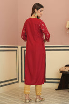 Juniper Maroon Rayon Festive Printed Straight Kurta For Women | Grocsy
