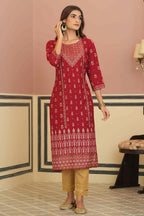 Juniper Maroon Rayon Festive Printed Straight Kurta For Women | Grocsy