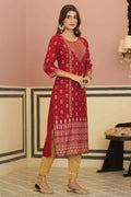 Juniper Maroon Rayon Festive Printed Straight Kurta For Women | Grocsy