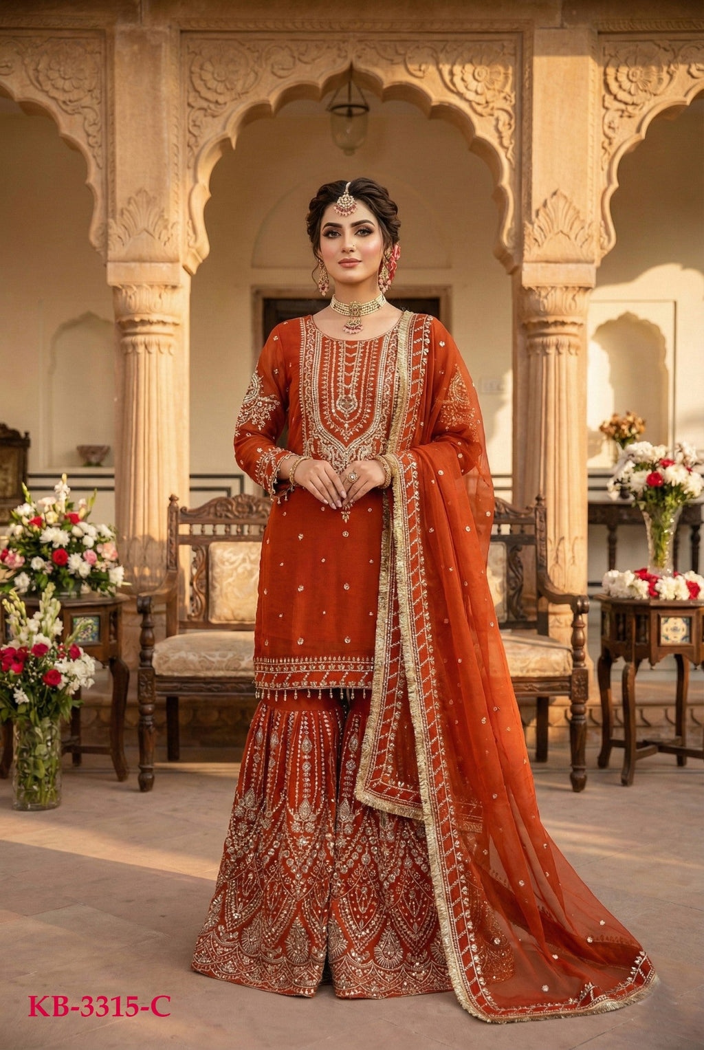 Anaita Orange Georgette Stitched Suit With Embroidery & Sequence Work | Grocsy