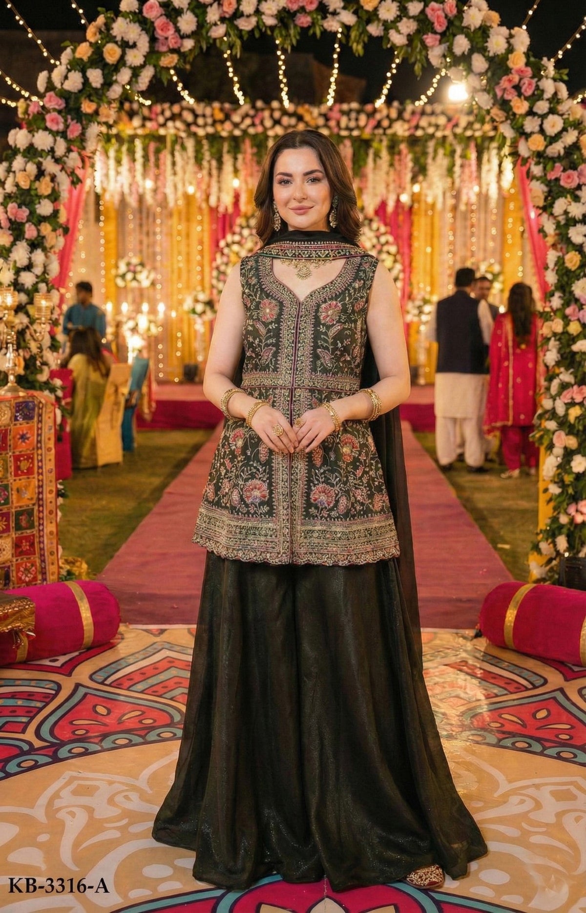 Anaita Mehendi Georgette Stitched Suit With Multi Embroidery & Sequence Work | Grocsy