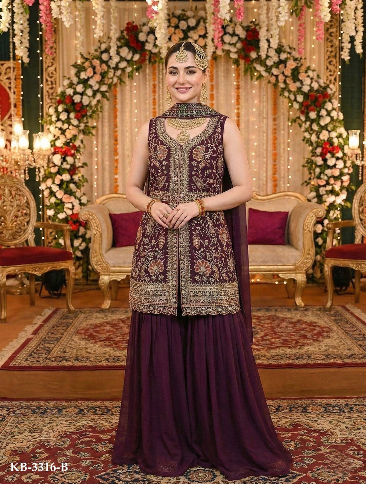 Anaita Maroon Georgette Stitched Suit With Multi Embroidery & Sequence Work | Grocsy