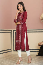 Juniper Maroon Rayon Festive Printed Straight Kurta For Women | Grocsy