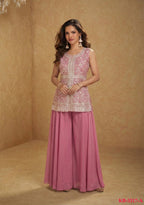 Anaita Pink Georgette Stitched Palazzo Suit with Embroidery & Sequence Work | Grocsy