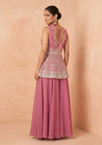 Anaita Pink Georgette Stitched Palazzo Suit with Embroidery & Sequence Work | Grocsy