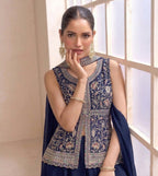 Anaita Navy Georgette Stitched Plazzo Suit with Sequence Lakhnavi Embroidery work | Grocsy