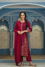 Juniper Maroon Shantoon Festive Printed Straight Skd For Women | Grocsy