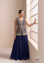 Anaita Navy Georgette Stitched Plazzo Suit with Sequence Lakhnavi Embroidery work | Grocsy