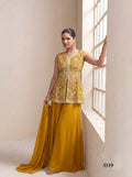 Anaita Yellow Georgette Stitched Plazzo Suit with Sequence Lakhnavi Embroidery work | Grocsy
