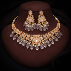 Tehzeeb Creations Gold-Polished White Colour Necklace With Stud | Grocsy