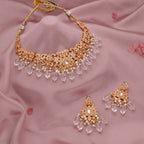 Tehzeeb Creations Gold-Polished White Colour Necklace With Stud | Grocsy