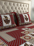 LA VERNE Jaipuri Print 104 TC Cotton 1 Double Queen Bedsheet With 2 Pillow Covers | Grocsy