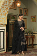 Juniper Black Rayon Festive Embroidered Straight Skd For Women | Grocsy
