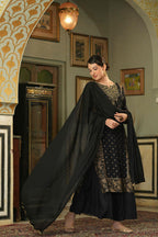 Juniper Black Rayon Festive Embroidered Straight Skd For Women | Grocsy