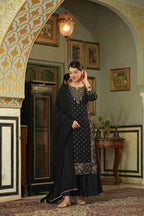 Juniper Black Rayon Festive Embroidered Straight Skd For Women | Grocsy